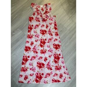 Oscar de la Renta Pink Label Floral Polka Dot Ruffle Maxi Nightgown Red Pink M